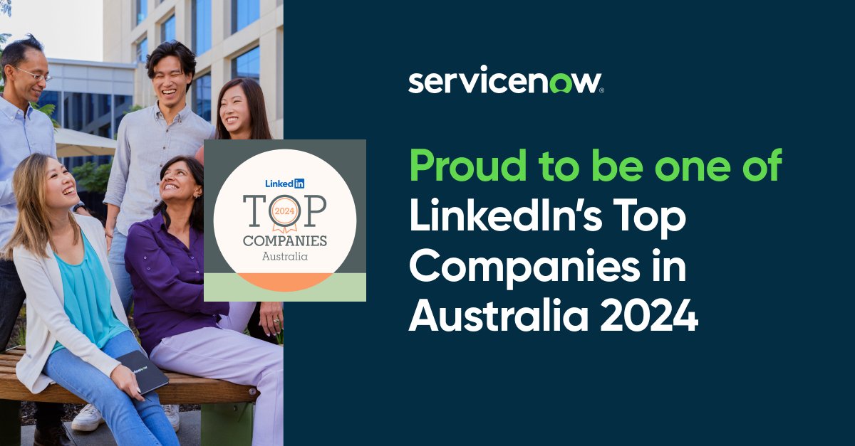 Exciting news! ServiceNow made it onto LinkedIn's Top Companies of 2024 in Australia! It's awesome to work for a company that really cares about your career growth. Check out our open roles: spr.ly/6014bJE6s #LinkedInTopCompanies