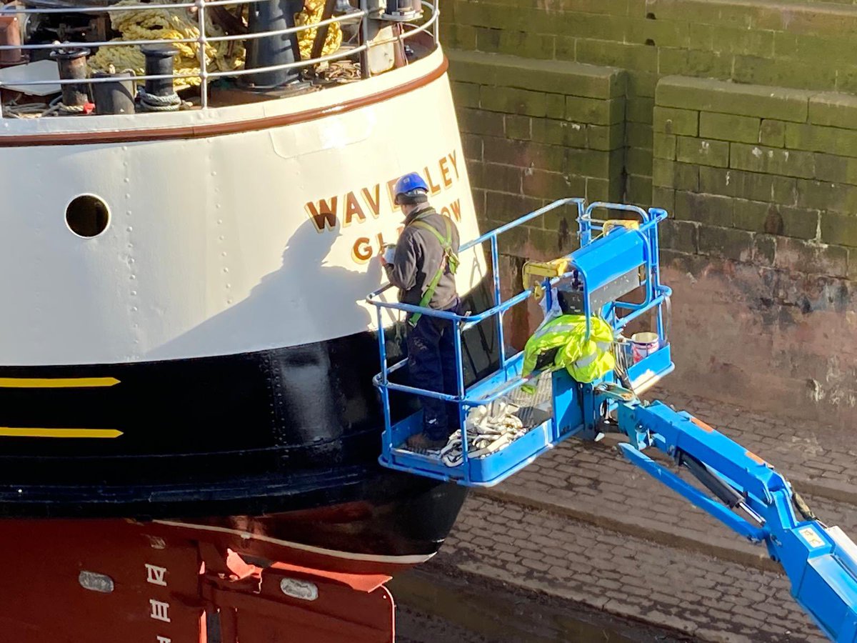 PS_Waverley's tweet photo. Doesn’t she look good! 

Waverley receiving final paint work on the evening (Wednesday 17th April) before being refloated. 

30 days to go until Waverley’s first sailing of 2024.

https://t.co/hhSUexC1EV https://t.co/uipdZr9lVg