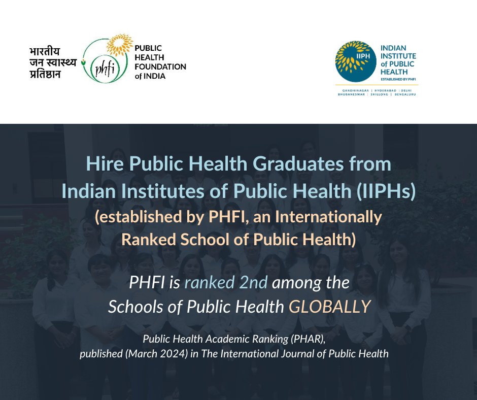 Hire the next generation of Public Health Professionals!

Excel in your Public Health projects by engaging a fresh and dynamic pool of IIPH graduates!

Download placement brochure: phfi.org/wp-content/upl…

#PublicHealth #Recruitment #Hiring #IIPH #Graduates  @thePHFI @IIPHG1