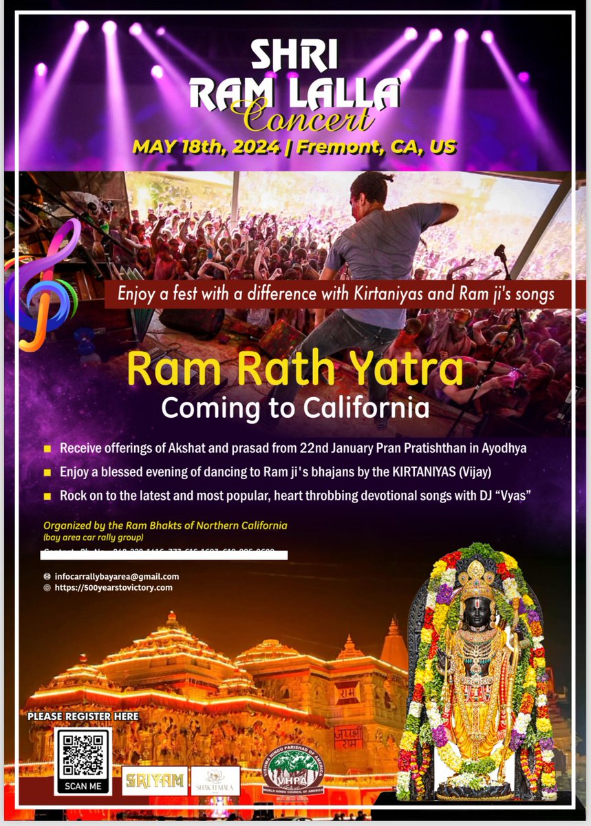 (1/5) Jai Shri Ram everyone. Bay Area Ram Bhakt and Car Rally group brings to you the next big event on May 18th. Please complete the registration, mark your calendar and spread the word. The chants of Hanuman Chalisa and Ram ji songs will reverberate through Bay Area