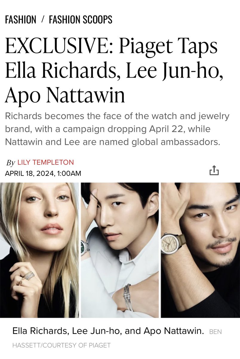 apoarchivess's tweet photo. Piaget taps Apo Nattawin @Nnattawin1 as @Piaget Global Brand Ambassador 👏👏

#ApoNattawin #PiagetxApo
cr. wwd https://t.co/tWMHgyC4EF