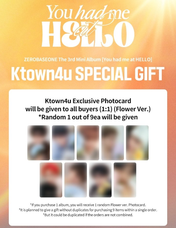 📢 ZE_ROSES! Get a chance to win 1 set of 9 types of Ktown4u Pre-Order gifts when you participate to the pre-order of ZB1 #You_had_me_at_HELLO album at Ktown4u. All buyers will get 1 Photocard (Flower ver.) (random)! Check details and Pre-order here 🔗: tinyurl.com/vpke84zt