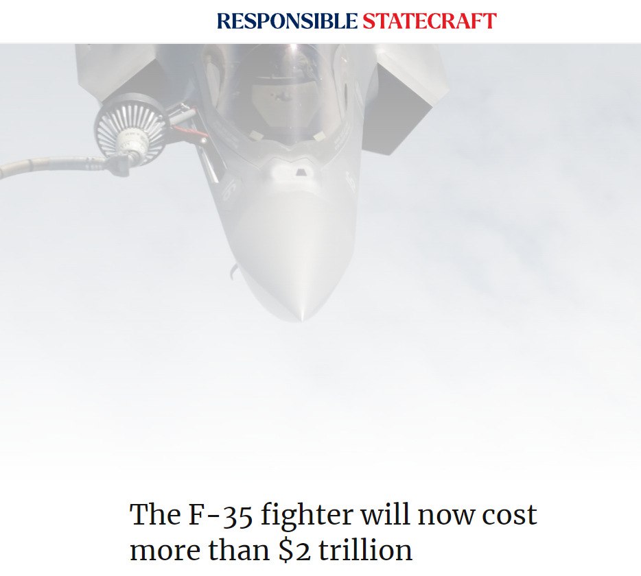Expensive and poor quality - the F-35 program will exceed $2 trillion, but will not solve the problems of fighters

The F-35 program will cost the US more than $2 trillion, cementing its place as one of the most expensive weapons programs in US history. Responsible Statecraft