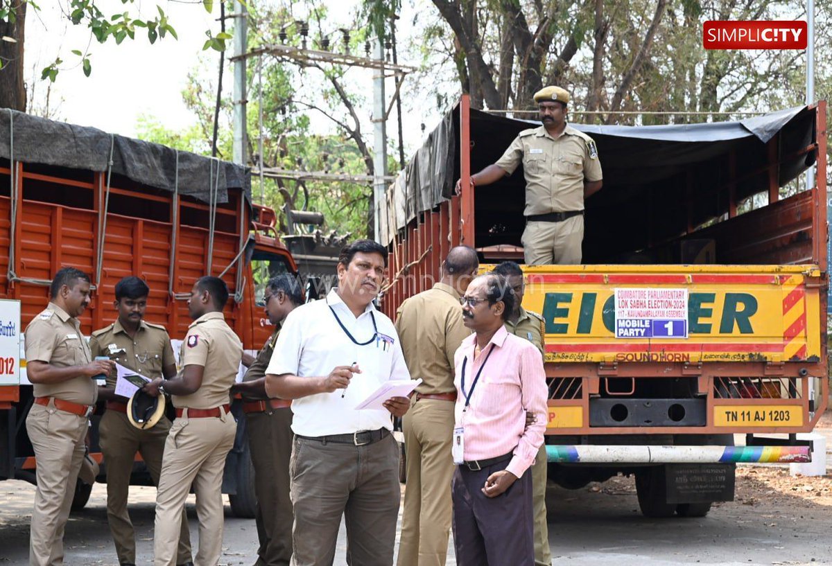 #Photostory Amidst tight security, polling materials are being dispatched to respective polling centres in Coimbatore. Location: Women's polytechnic College, Bharathiar road.