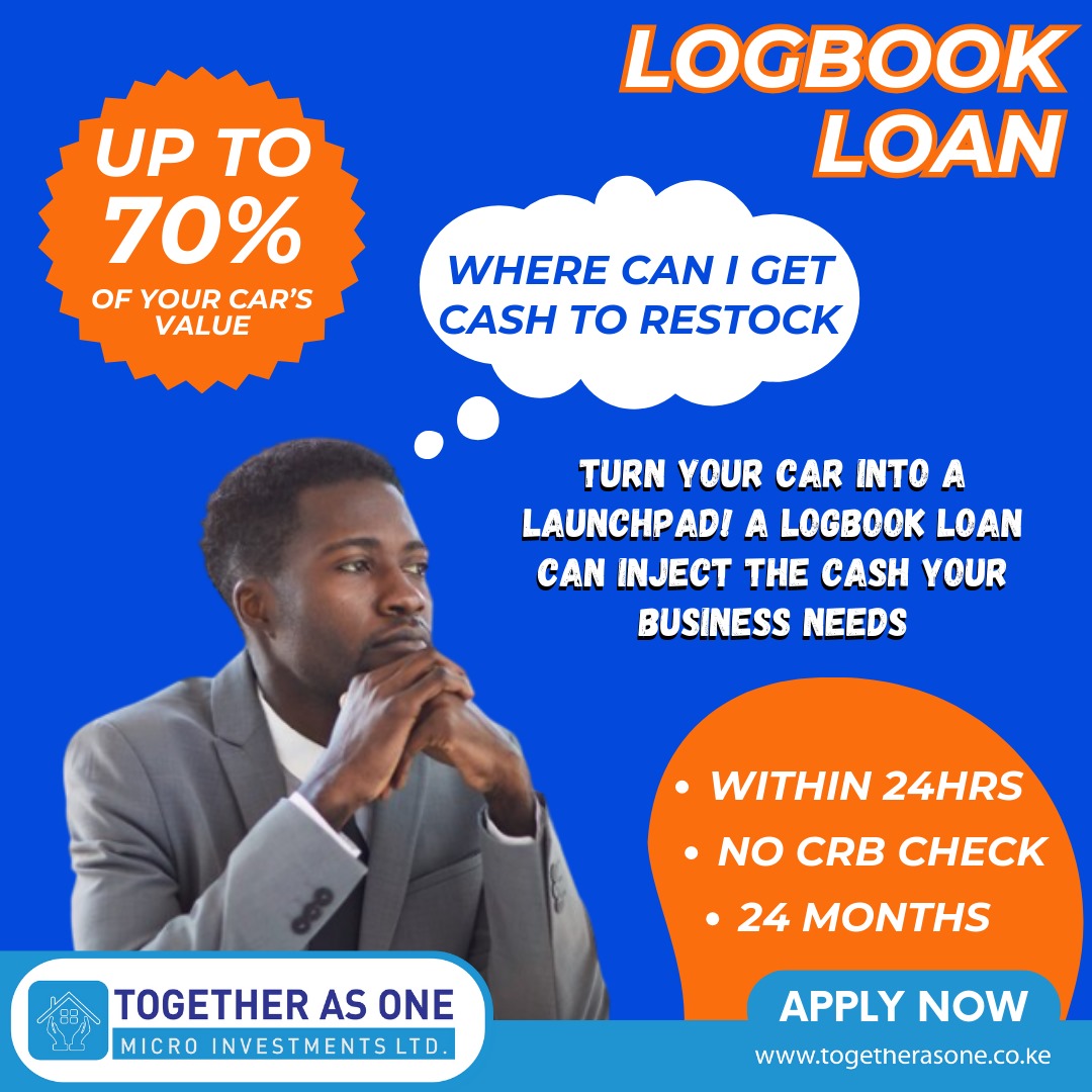 Don't wait, restock today! Apply for a Together As One Logbook Loan that guarantees you access to 70% of your car's value and a payment period of up to 24 Months. Contact 0719881885 Dubai Yvonne Okwara Bunge Towers Lodwar Haiti Sakaja Rapture #Dollar Riggy G #MainaAndKingangi