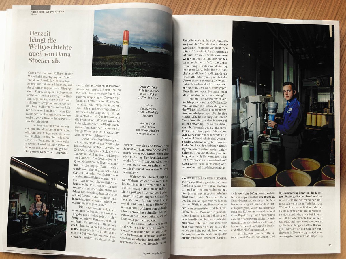 Beim Besuch in Unterlüß mit <a href="/teryoshi/">Nikita Teryoshin</a> habe ich nicht nur für den <a href="/sternde/">stern</a> die Psychologie eines Rüstungsstandorts erkundet, sondern für <a href="/capitalMagazin/">Capital</a> auch die der deutschen Rüstungsindustrie 2 Jahre nach der Zeitenwende: Wir waren bei <a href="/RheinmetallAG/">Rheinmetall</a> und <a href="/autoflug/">AUTOFLUG GmbH</a> nahe Hamburg