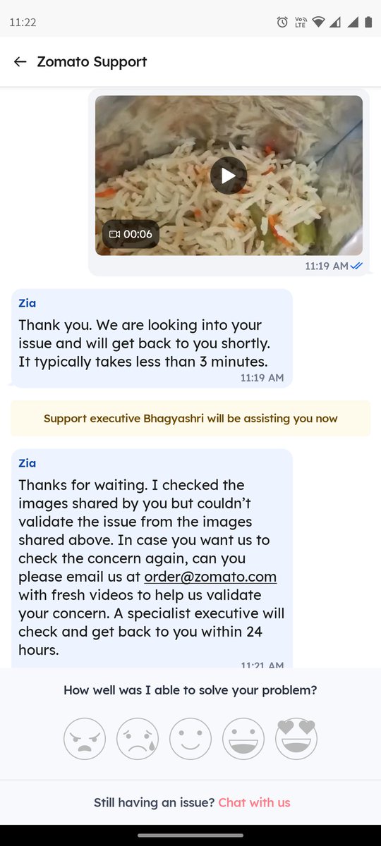 _cinephilee's tweet photo. @zomato @zomatocare such a cunning way to not allow the customer to connect w customer care stating that they couldn't validate anything from the video i uploaded. 
you can clearly see the wrong item i got. shame on you @zomato https://t.co/4KLt2nBl0C
