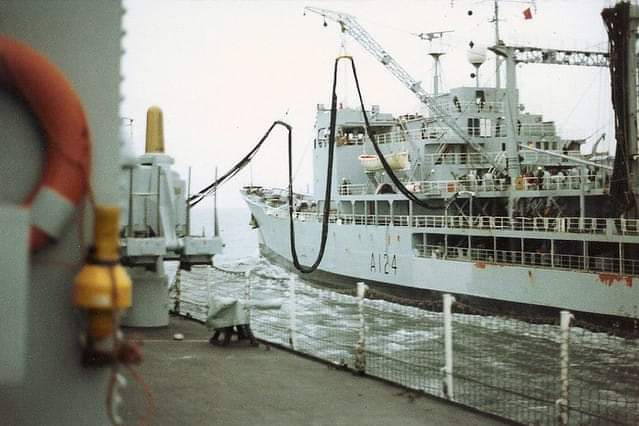Here, in another shot from this day 42 years ago, RFA Olmeda refuels HMS Glamorgan.