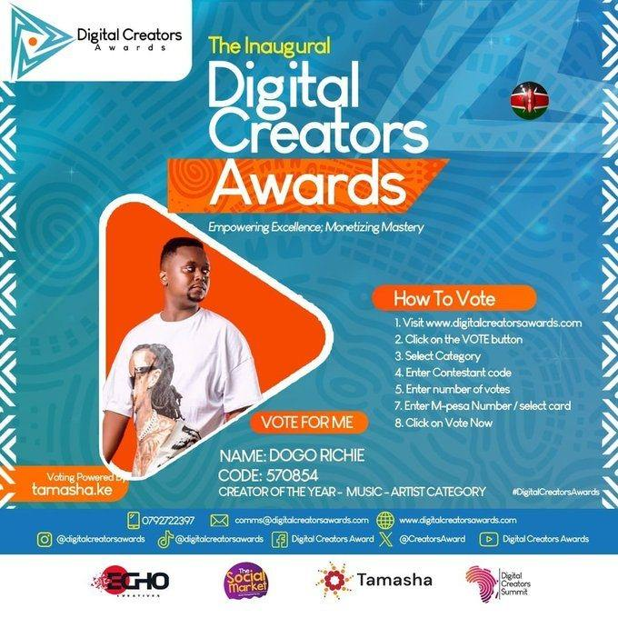 RadioKaya's tweet photo. Vote #DogoRichie #creatoroftheyear #music
Bonyeza link, vote, share - https://t.co/nTx4oQgTBB
Voting deadline: 22nd April.
#votenow #Vote #DigitalContentCreators @dogorichie_ https://t.co/2WoWz56RWQ