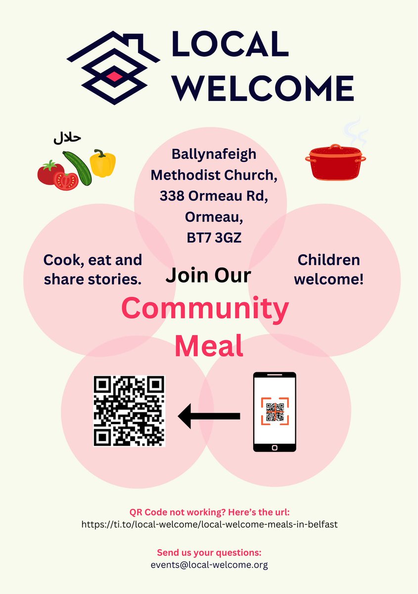 weareORP's tweet photo. Join us on
Saturday 20 April 12.30-2.30pm
Ballynafeigh Methodist Church 

You’ll cook and eat a meal from scratch, with other awesome people, like you - some born in your local area, some new, some seeking sanctuary, or refugees.

Register here ❤️ 
https://t.co/kHtdkGCBJE https://t.co/gWPTi7lvcB