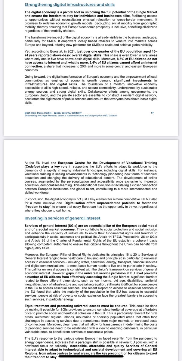 'Much more than a market' - Report by @EnricoLetta on the future of the EU #singlemarket ↓ 

Now with the key pages pointing that this might be a gamechanger for #CohesionPolicy, Procurement and State Aid around his novel concept of #freedomtostay

consilium.europa.eu/media/ny3j24sm…