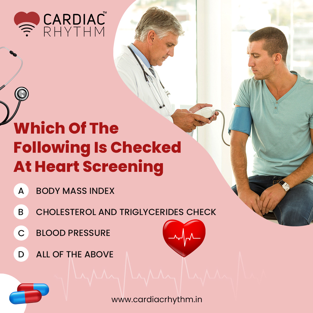 CardiacRhythmIN's tweet image. Which one of the following biometrics is checked during heart screening?

#CardioScreen #CardiologyQuiz #HeartTest #HeartDiagnostics #CardiacRhythm