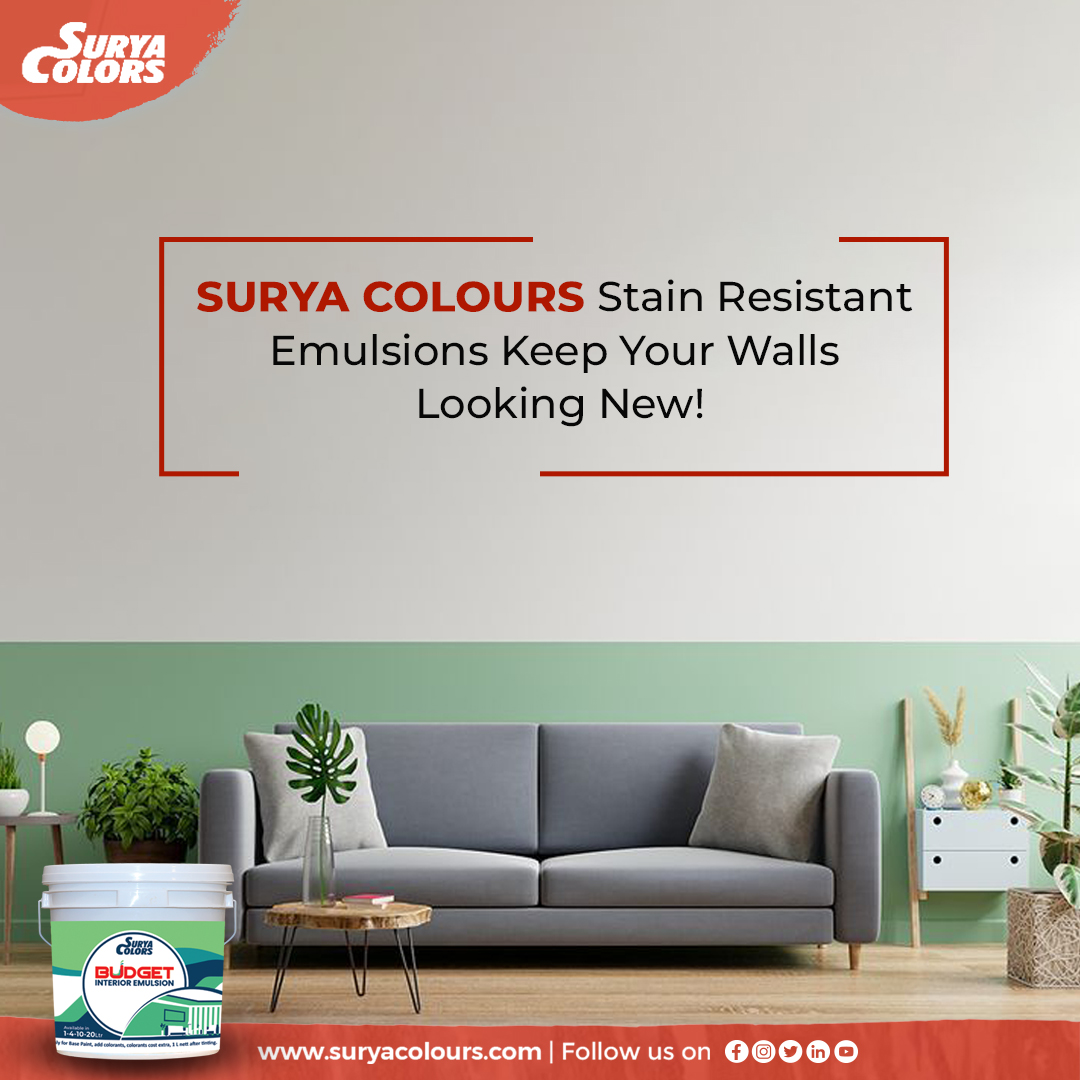 Introducing Surya Colors Stain Resistant Emulsions, the ultimate solution to keep your walls looking fresh and vibrant! Say goodbye to stains and hello to long-lasting beauty with our budget-friendly interior emulsion paints. 
#StainResistant #emulsionpaints