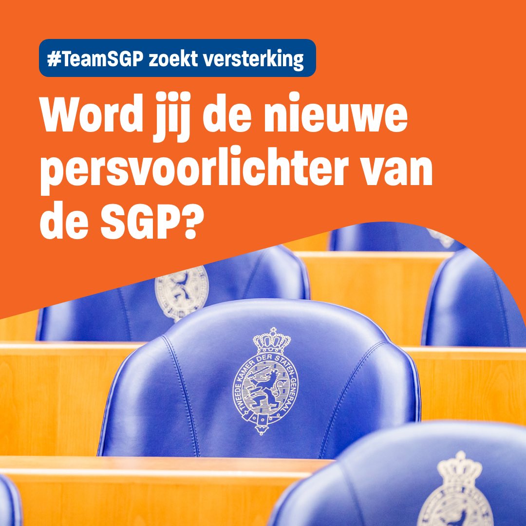 Van harte SGP'er en op zoek naar één van de leukste banen in politiek Den Haag? Misschien heb je die dan nu gevonden! Lees snel verder op onze website, solliciteer en kom #TeamSGP in de Tweede Kamer versterken. 🧡 🔗 tweedekamer.sgp.nl/actueel/nieuws…