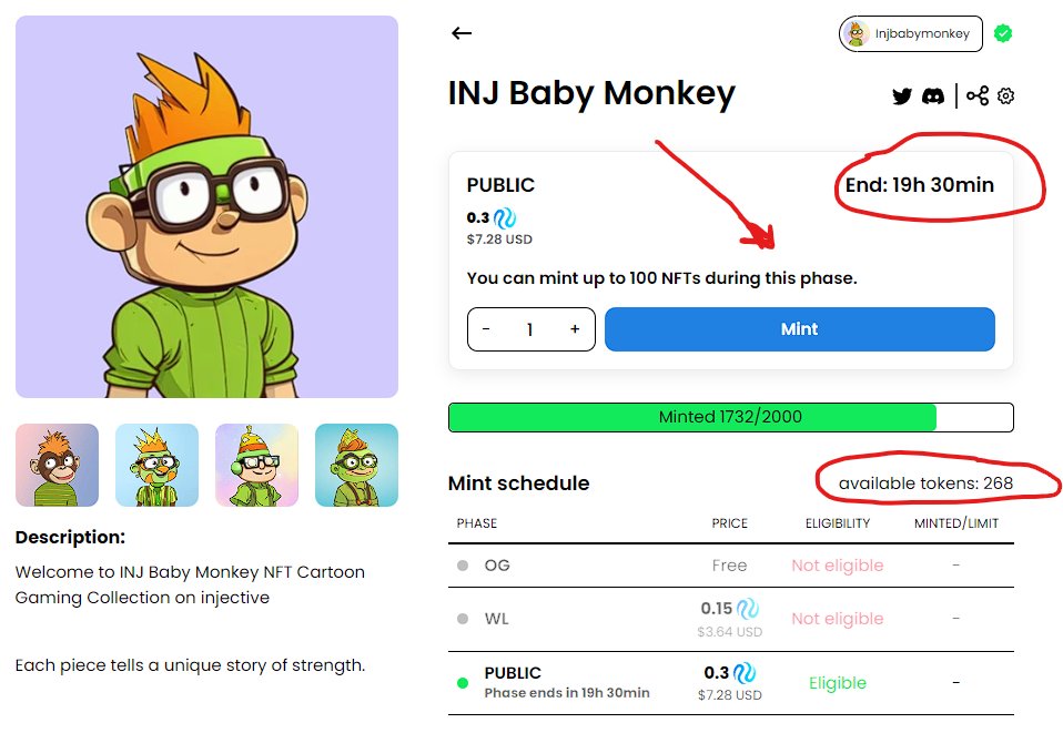 PrimeBisonNFTs's tweet photo. 🎉NFT GIVEAWAY @injective 
✅mint are nearing completion price.0.3 inj
⏰End: 10h 25min  Minted 1732/2000 very fast 
available tokens: 268🔥
🔗https://t.co/NZsHjVsGoV

🏆 5 Winner NFTs with picker
✅ Follow @Injbabymonkey & @PrimeBisonNFTs
✅ Like & RePost
✅ Tag 3 friends with wallet inj
⏰Ends in 48 hrs