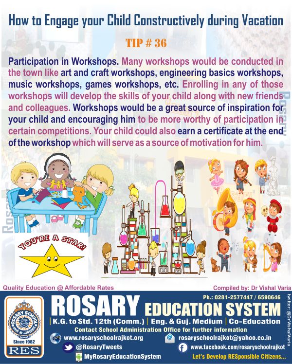 #VacationTips

How to engage your child constructively during vacation?
Try this out..

#vacation #goodmood #enjoy #fun #funlearning #motivation #selfdeveloping #hobby #goodtime #playgames #activity #indoorgames #outdoorgames #traveling #reading #adventur #picnic #music #dancing