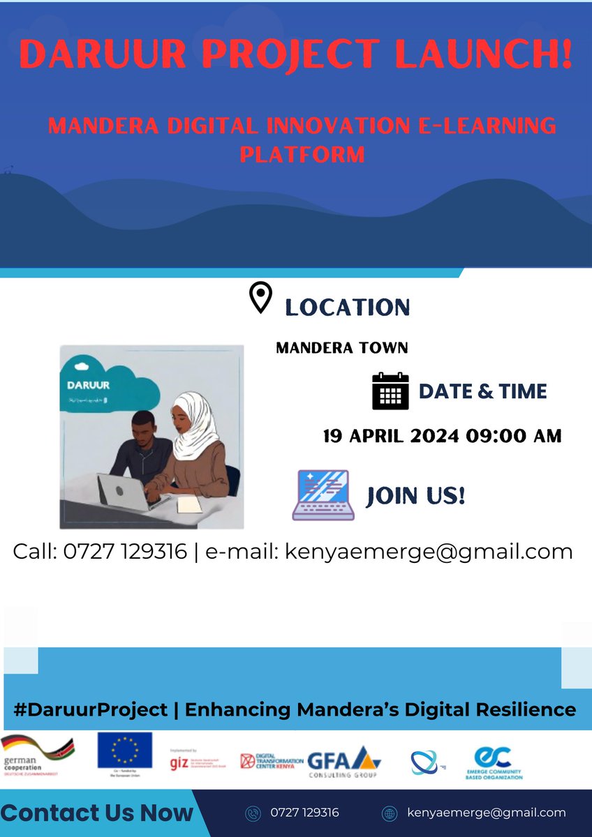 EmergeCBOKe's tweet photo. Come Join us this Friday 19th April 2024 for #DaruurProject launch to enhance Mandera Digital Resilience https://t.co/kilhoDV0Cv