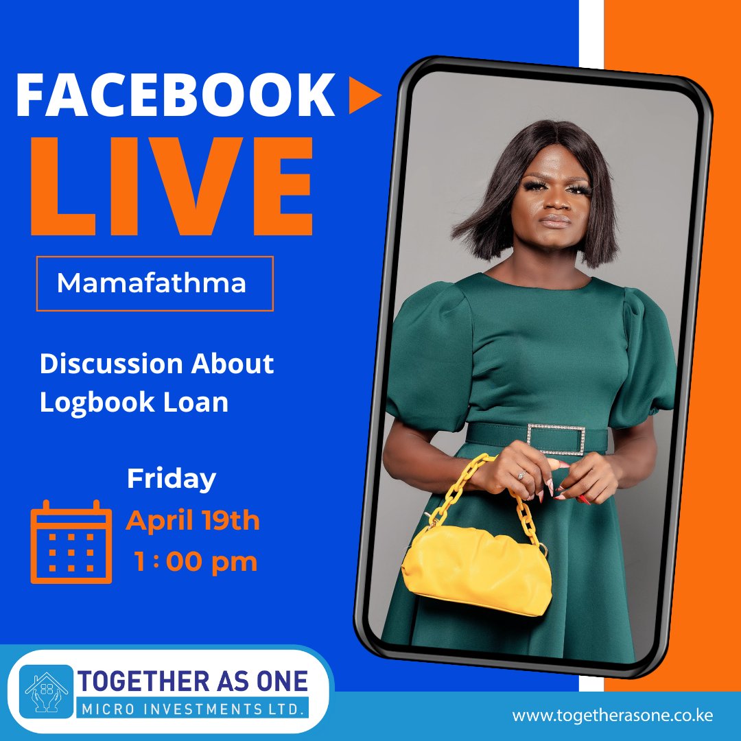 Join us live on Facebook tomorrow from Together As One Mombasa Branch at 1:00 pm with Mamafathma as we talk about Logbook Loan and how you can access one from us #LogbookLoan #cash #money #moneymindset #business #businesstips #trending #trendingnow #mombasa #mombasakenya #kenya