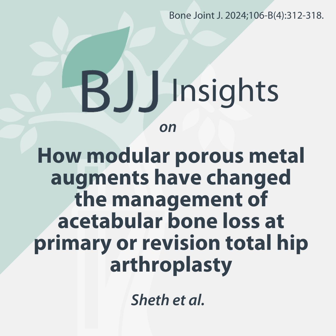 Modular porous metal augments have been a game changer in managing acetabular bone loss. Read about the indications, technique, and outcomes of these implants in this excellent annotation.

#BJJ #Arthroplasty #MedTwitter @sahilsanghavi

ow.ly/3GsT50Rf5lU