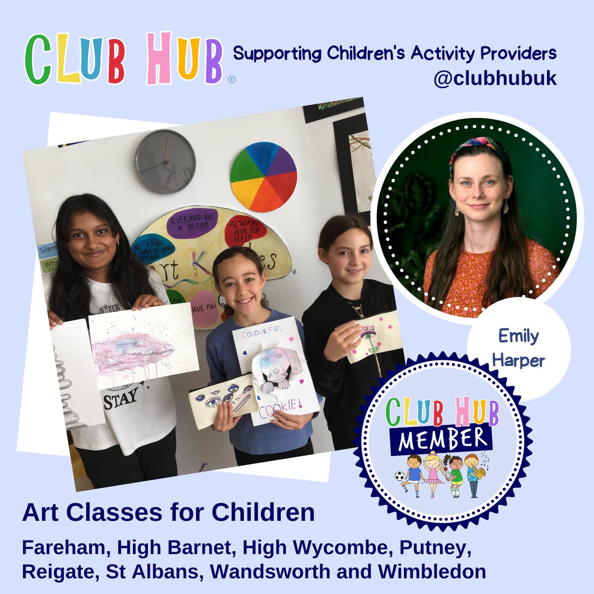 Are you looking for Art Classes for your Child?

Do you live in or near Fareham, High Barnet, High Wycombe, Putney, Reigate, St Albans, Wandsworth or Wimledon?

Check out @artKclub

Book Now! - clubhubuk.co.uk/?s=Art-K

#ClubHubMember #ArtK