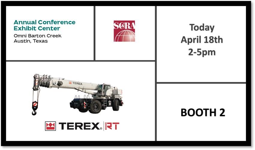 TerexRT's tweet photo. Come visit our booth and meet with our team - make valuable connections and build new opportunities. Brazos Ballroom, booth 2 from 2-5pm. 

#TerexCranes #SCRA https://t.co/PKe7eb4aEl