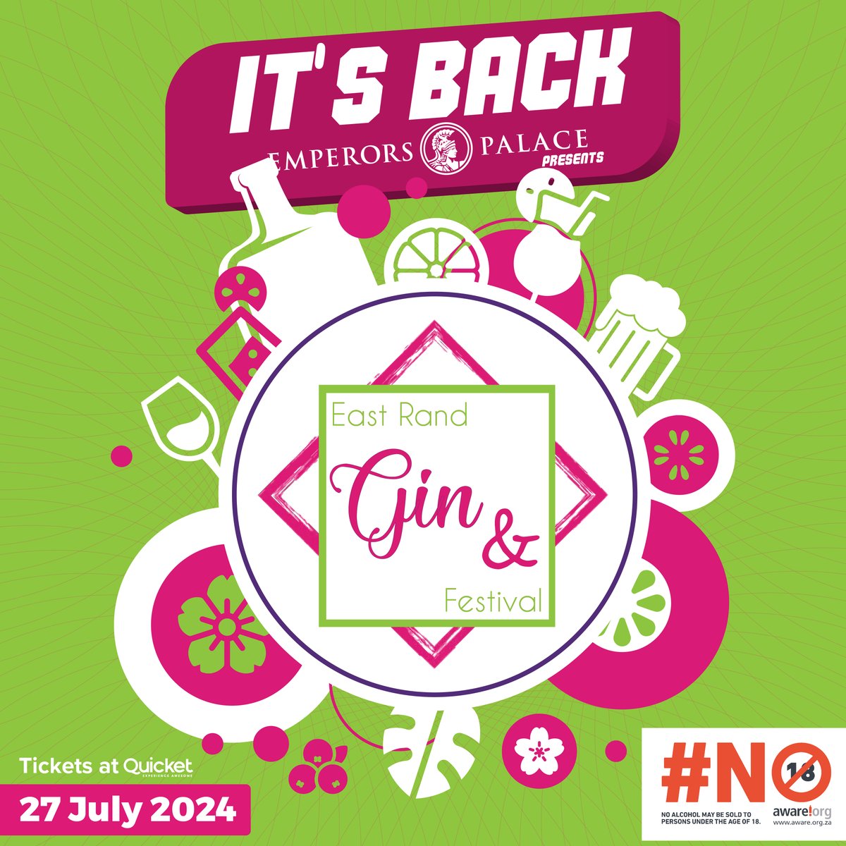 IT’S BACK! #EmperorsPalace presents the #EastRandGinFestival. As always there will be a fantastic selection of spirits, wine and beer and great food. Book your tickets now: shorturl.at/nyGW0 15% Discount for #WinnersCircleMembers – use the Promo Code: Palace