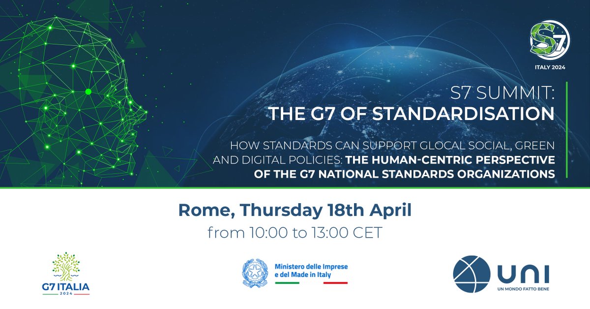 🌟 We’re delighted to be part of the inaugural #S7summit, organized by @normeUNI, and look forward to high-level discussions with #G7 countries on the role of standards in glocal social, climate & digital policies 🌐 ➡️ Join us! Watch live today at 10:00 youtube.com/watch?v=TFPZII…