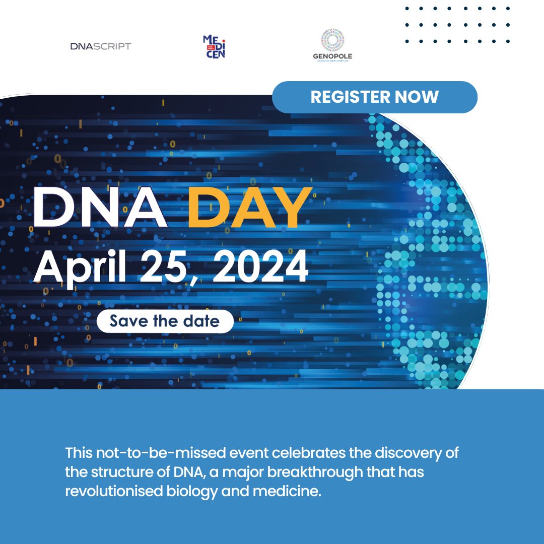 #BiotechInParis
Let's celebrate DNA Day at Genopole!🧬
A day dedicated to #genomic #science and understanding our #genetic code, and an opportunity to highlight the positive impact of all those working in genomics research and #syntheticbiology!
Register➡️ loom.ly/avkuMME