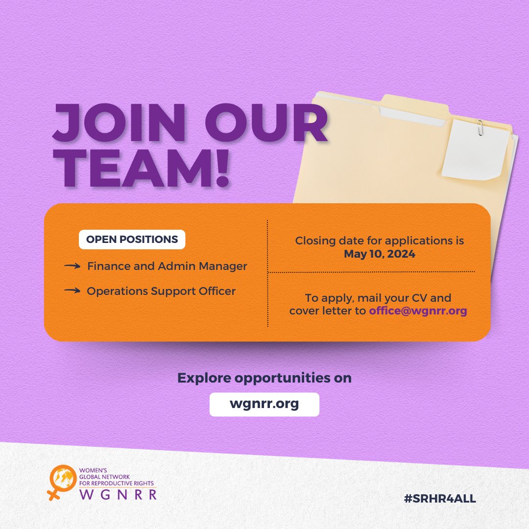 Join our team! We are hiring for two positions at the Coordination Office in the #Philippines. 🇵🇭 Explore these opportunities and more at wgnrr.org/jobs-and-oppor…

Apply now and work with a vibrant team in advancing #SRHR4ALL ✨

#FeministJobs #Hiring #JobOpening #JoinOurTeam