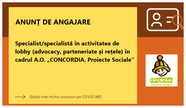 monitorulcivic's tweet image. 📣 Concordia Moldova is looking to hire a specialist in lobbying, advocacy, partnerships, and networks for their Social Projects department. Actively shape the future and make your career count with this unique opportunity! #JobAlert #ConcordiaMoldova #SocialProjects

Link: …