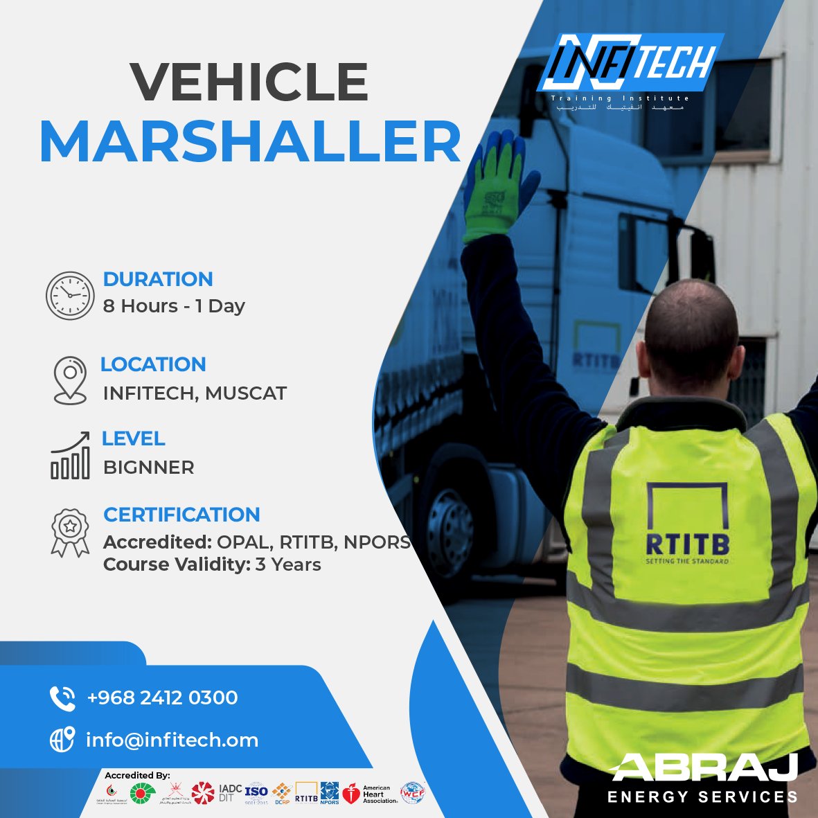 infitech_om's tweet photo. مزيد من التفاصيل تواصل معنا
For more details, contact us
#انفيتيك #تدريب #infitech #oilgas #training #lifting #VehicleMarshal #SafetyFirst #LiftingSafety #MarshalProcedures #VehicleSafety #MarshalTraining #SafetyProtocol #LiftingTechniques #MarshalDuties #VehicleOperations https://t.co/TzzTKiMoLf