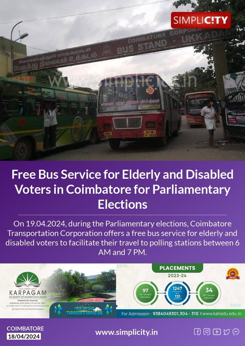 Free Bus Service for Elderly and Disabled Voters in Coimbatore for Parliamentary Elections simplicity.in/coimbatore/eng…