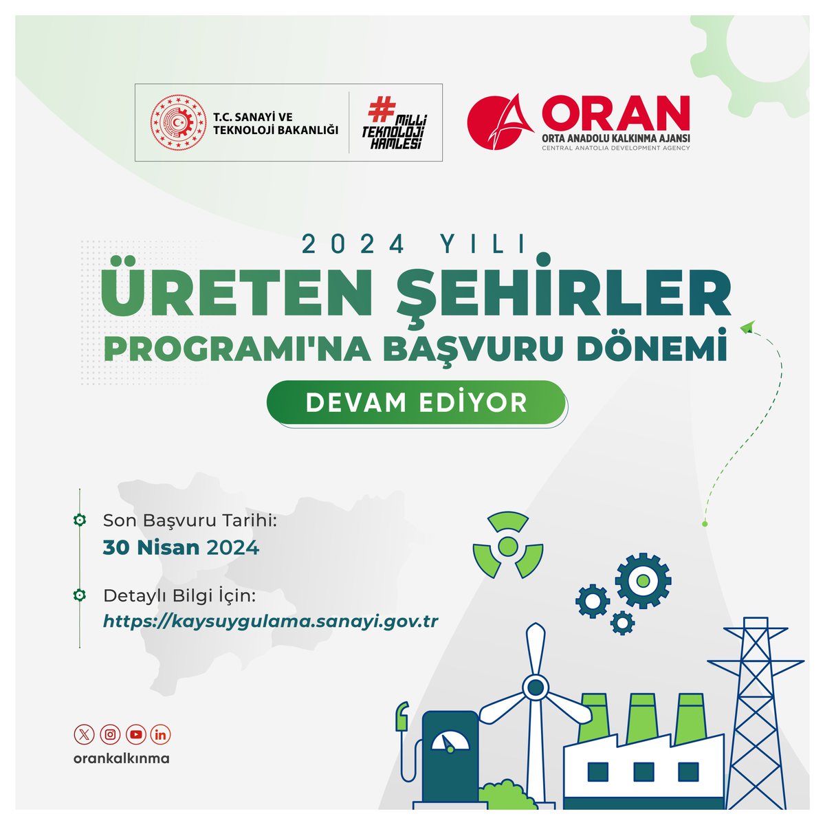 📢30 Ocak 2024 tarihinde ilan edilen 2024 yılı Üreten Şehirler Teknik Destek Programı rehberinde revizyon yapılmıştır. Detaylar için👇 🔗oran.org.tr/haber/ureten-s… 🚨Son Başvuru Tarihi 🗓️30 Nisan 2024