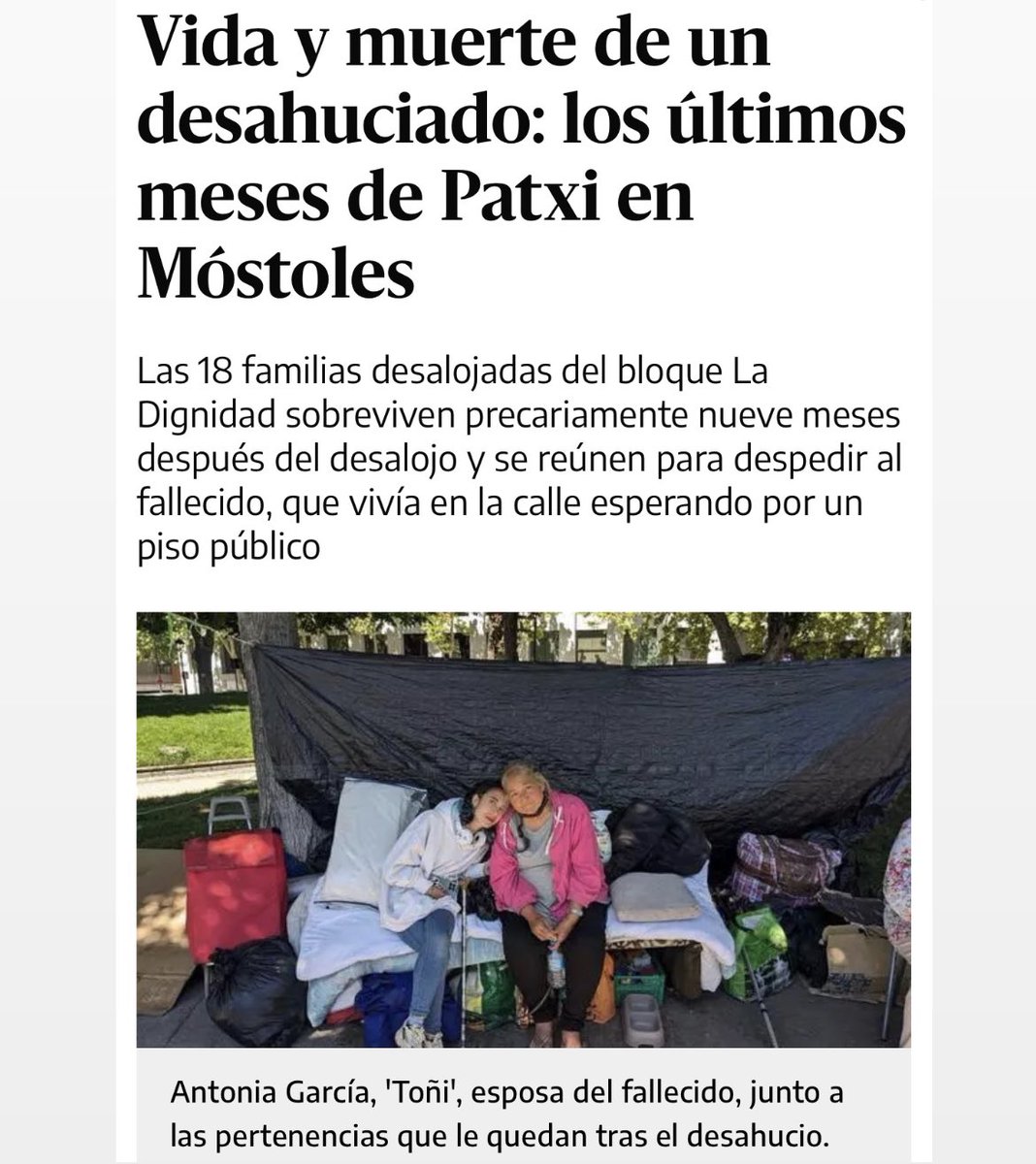 “Vida y muerte de un desahuciado: los últimos meses de Patxi en Móstoles: vivía en la calle esperando un piso público” eldiario.es/madrid/vida-mu…