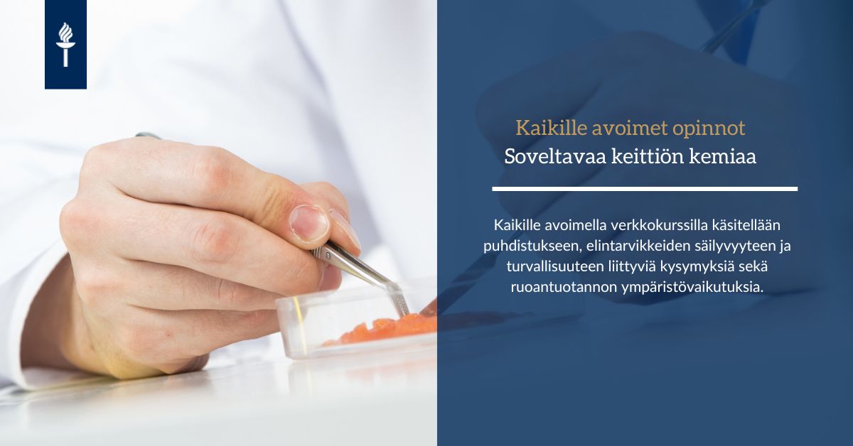 Kemia ja kotitalous tiiviissä yhteistyössä Soveltavaa keittiön kemiaa -verkkokurssilla. Kurssilla opitaan keittiön puhdistuksesta, elintarvikkeiden säilyvyydestä ja säilöntämenetelmistä sekä ruoantuotannon ympäristövaikutuksista. Ilmoittaudu: r.jyu.fi/Fo7 @JYUavoin