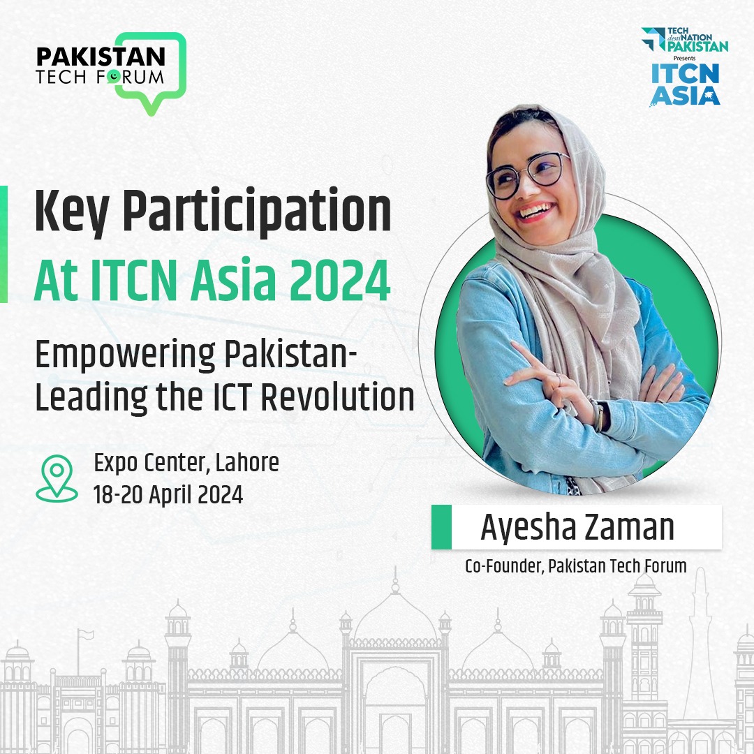 paktechforum_'s tweet photo. Thrilled to announce @ayeshazamanz dynamic presence at @ITCNASIASOCIAL 2024 as Co-Founder of Pakistan Tech Forum. 

Join us at Expo Center, Lahore, from April 18-20, 2024, &amp; be part of the tech revolution!

#PTFatITCNAsia #TechInnovation #ITCNAsia #PakistanTechForum #PTF https://t.co/sA6YmomRCk