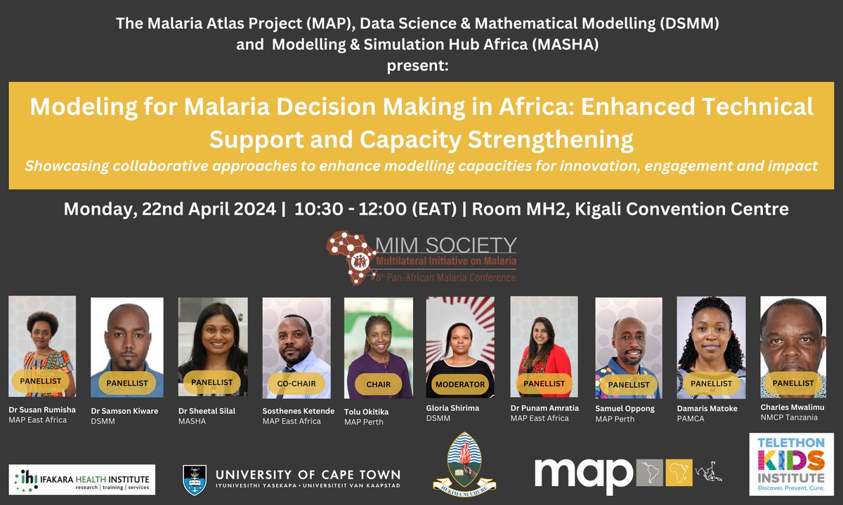 Attending the Multilateral Initiative on Malaria Conference? MAP will be holding a symposium on: Modeling for #malaria Decision Making in Africa: Enhanced Technical Support and Capacity strengthening, with MASHA and DSMM we look forward to seeing you there! #MiM2024