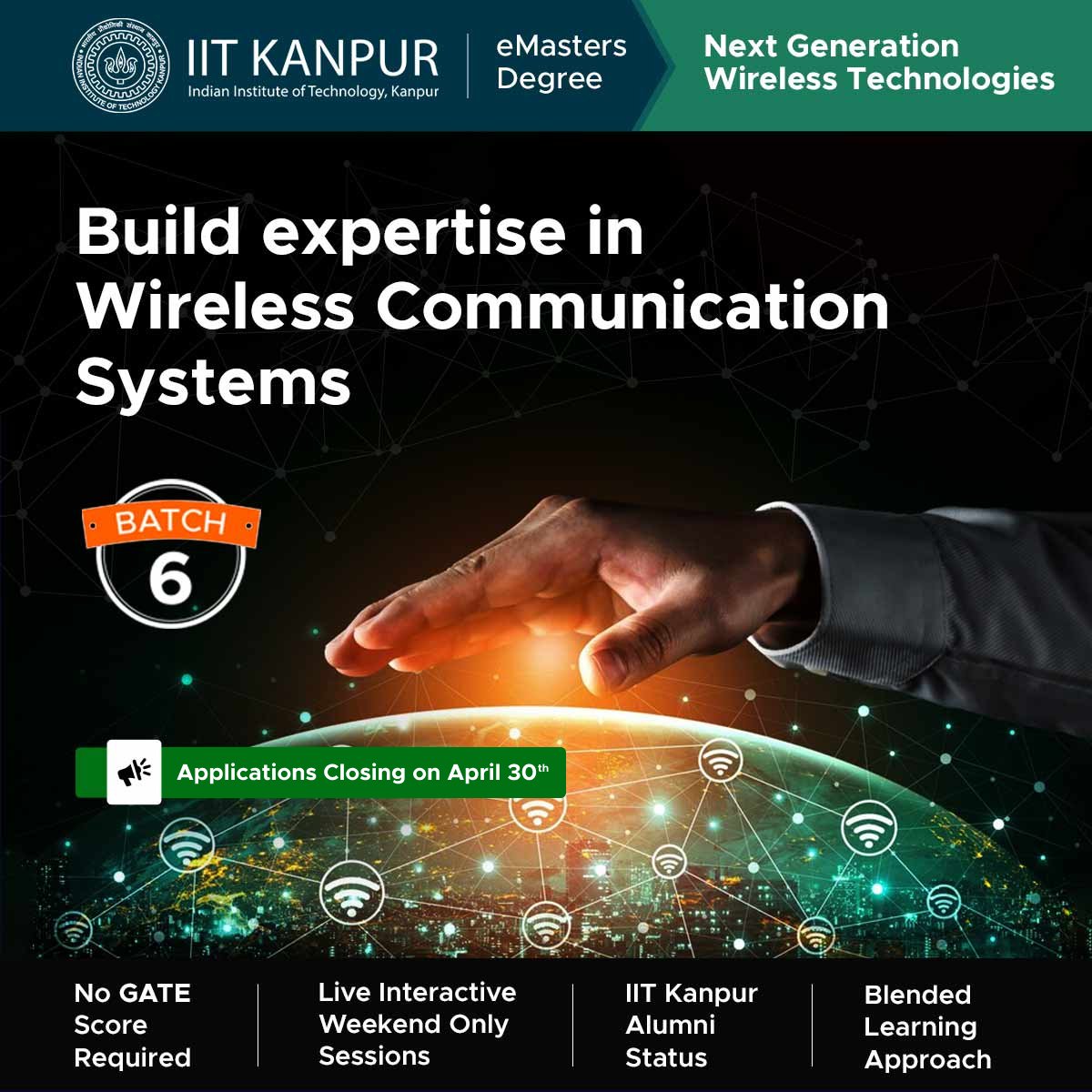 Design Modern Digital Communication Systems based on 5G, Edge Computing & #WirelessCommunication. This #eMasters in #WirelessTechnologies equips you with the skills to thrive in this ever-evolving field. 

Last date Apr 30. Apply Now! emasters.iitk.ac.in/course/masters… 

#IITKanpur #iitk