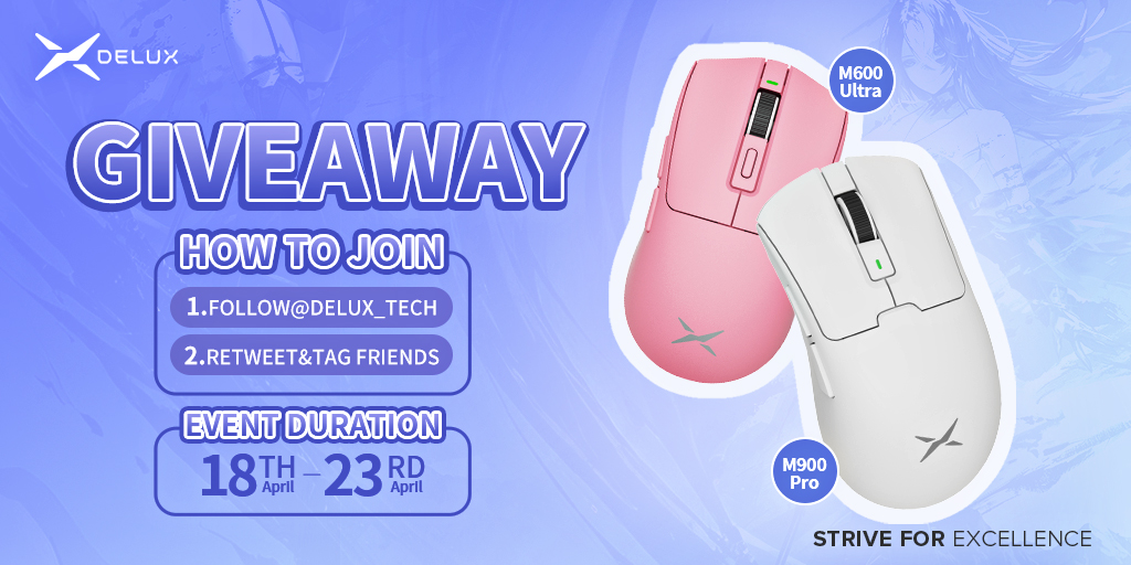 𝐍𝐞𝐰 𝐋𝐚𝐮𝐧𝐜𝐡𝐞𝐬 𝐆𝐢𝐯𝐞𝐚𝐰𝐚𝐲🎁 It's giveaway time! Enter for your chance to win our new gaming mouses. 🖱️Follow @DELUX_Tech 🖱️Retweet & Tag friends(PS: comment on your favorite one) 2 winners will be picked randomly and announced on Apr 23rd.