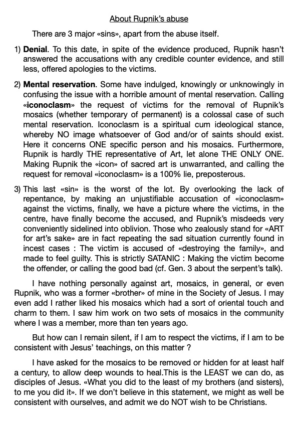 For the victims of Rupnik, with my prayers for their healing, and my apologies for the Church that is too slow to act, and too entrenched in certain wrong values to recognise the gravity of the situation.