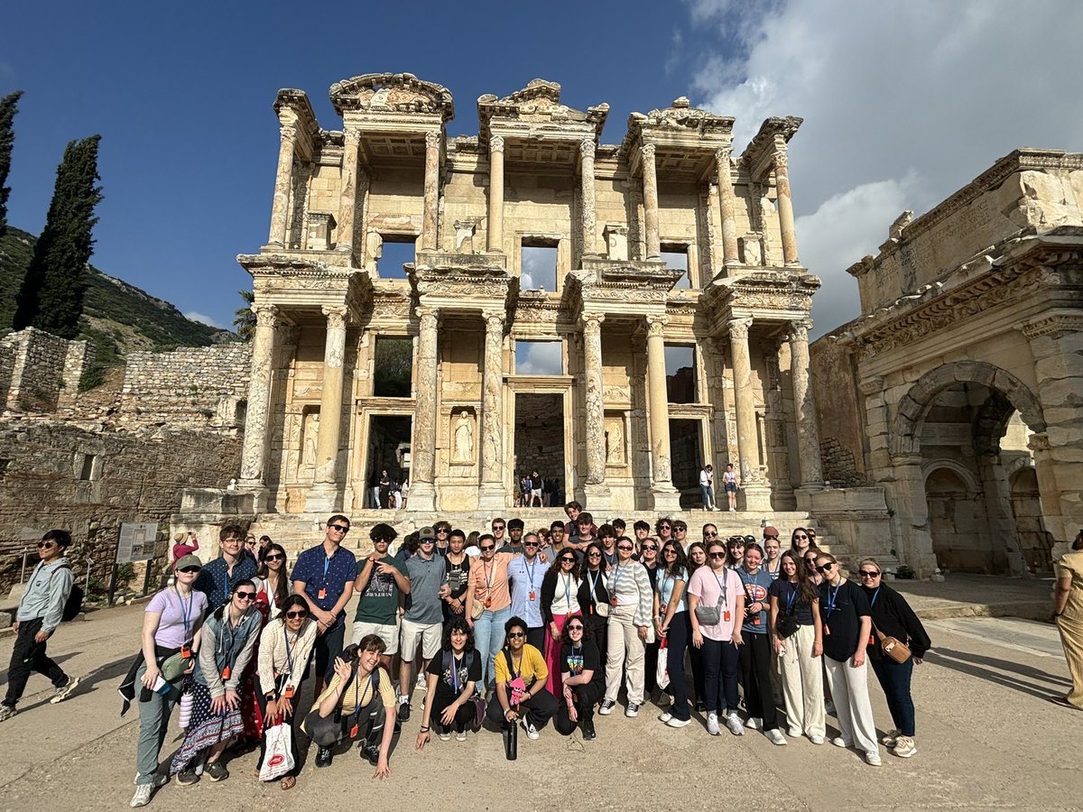 FHS2Greece's tweet photo. Bus 1 at the Celsus Library in ancient Ephesus https://t.co/OBKMYAbgph