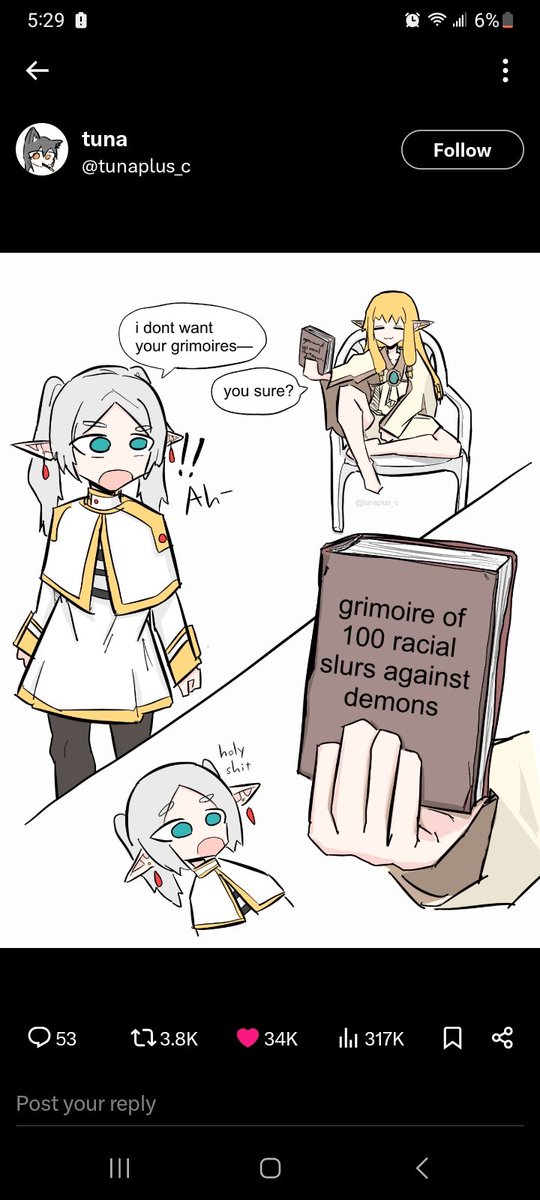 GFoxhart's tweet photo. @EmaRyoiki I don't know the scaling here. I think frieren would win though. She can break an unbreakable barrier. https://t.co/RN62beOvD6