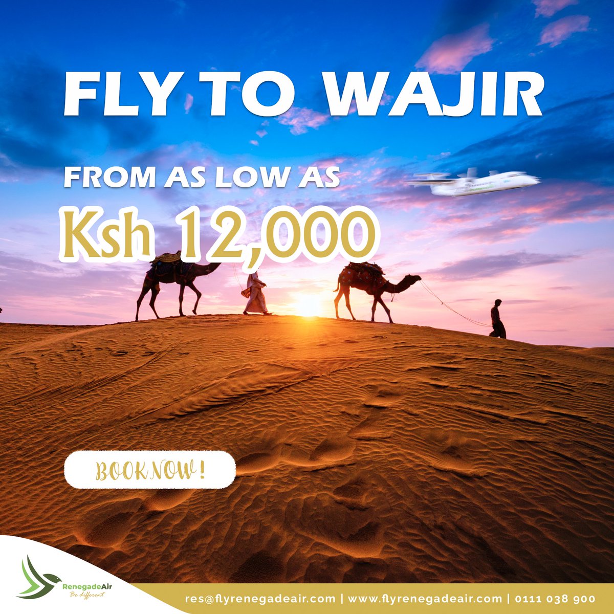 Explore extraordinary destinations! With fares as low as Ksh6,200 to #Kisumu, Ksh7,600 to #Homabay, and Ksh12,000 to #Wajir. To book a flight visit our website: flyrenegadeair.com or contact our customer support at 0111 038 900. #flyrenegadeair #flyrenegadeairexperience