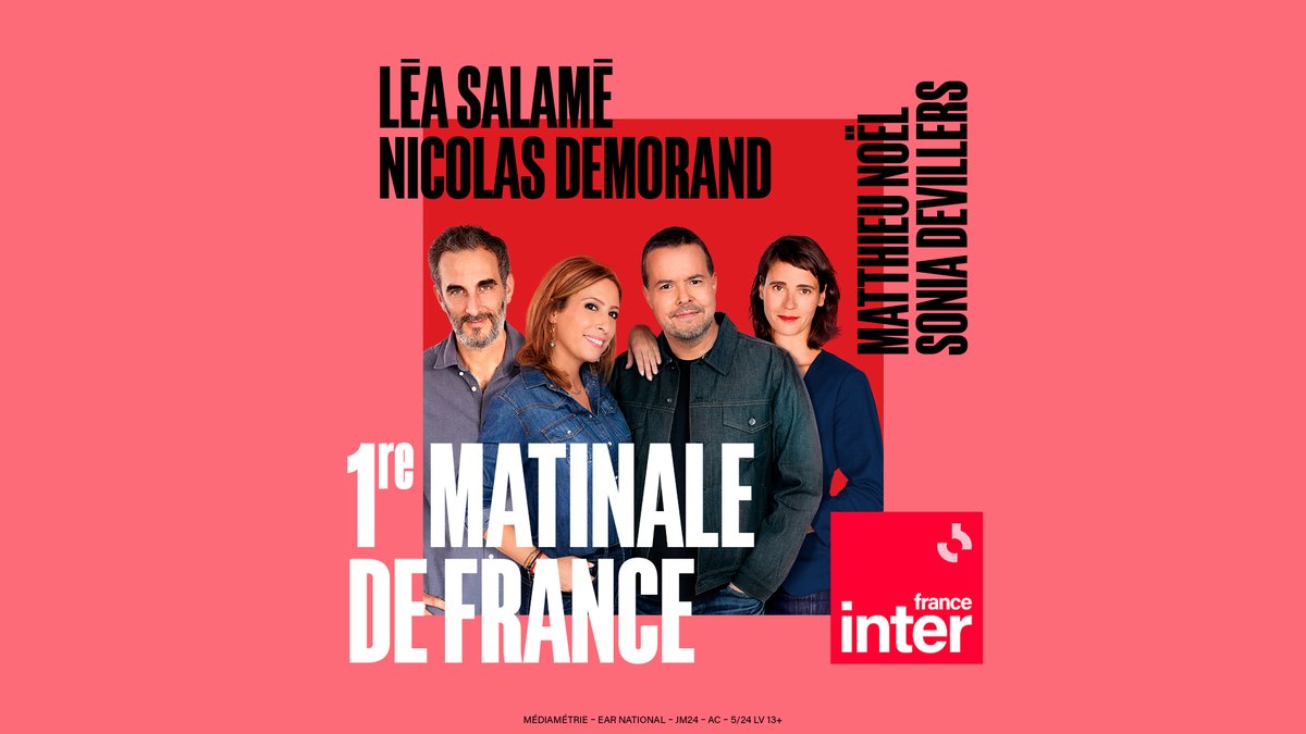 Vous êtes 4 711 000 auditeurs à écouter #le710inter de Nicolas Demorand, @LeaSalame et @Sonia_Devillers chaque matin.

1ère matinale de France, large leader sur les rendez-vous de l’information et les interviews du matin.

MERCI pour votre fidélité 😍 #AudiencesMédiamétrie