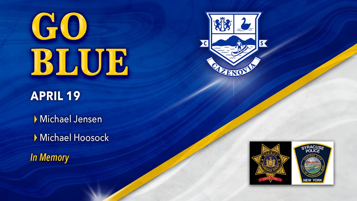 In tribute to Officer Jensen and Lt. Hoosock, we encourage the Cazenovia community to wear BLUE on Friday, April 19, 2024, as a sign of appreciation for the service and dedication of the police officers and first responders who tirelessly protect our community every day. 💙