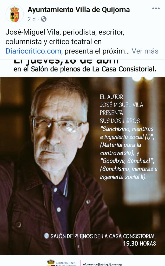 El gobierno del PP de Quijorna estima conveniente publicitar desde la cuenta del Ayuntamiento y que se realice en el salón de Plenos del Consistorio la presentación de dos libros contra el sanchismo. Los espacios públicos son para unir, y más en la casa de tod@s😪
<a href="/PSOE/">PSOE</a> 
<a href="/psoe_m/">PSOE Madrid</a>