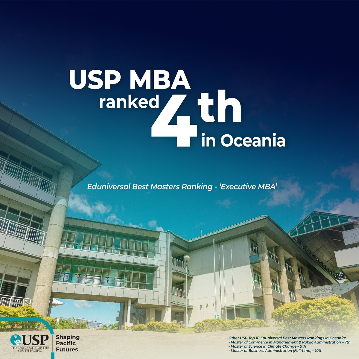 Our Executive Master of Business Administration (MBA) programme has been ranked 4th in Oceania by the Eduniversal Ranking 2024 Best Masters.🏆 RANKING!👏 Eduniversal MBA Ranking 2024: best-masters.com/ranking-master… #TeamUSP #EduniversalRanking2024 #MBA