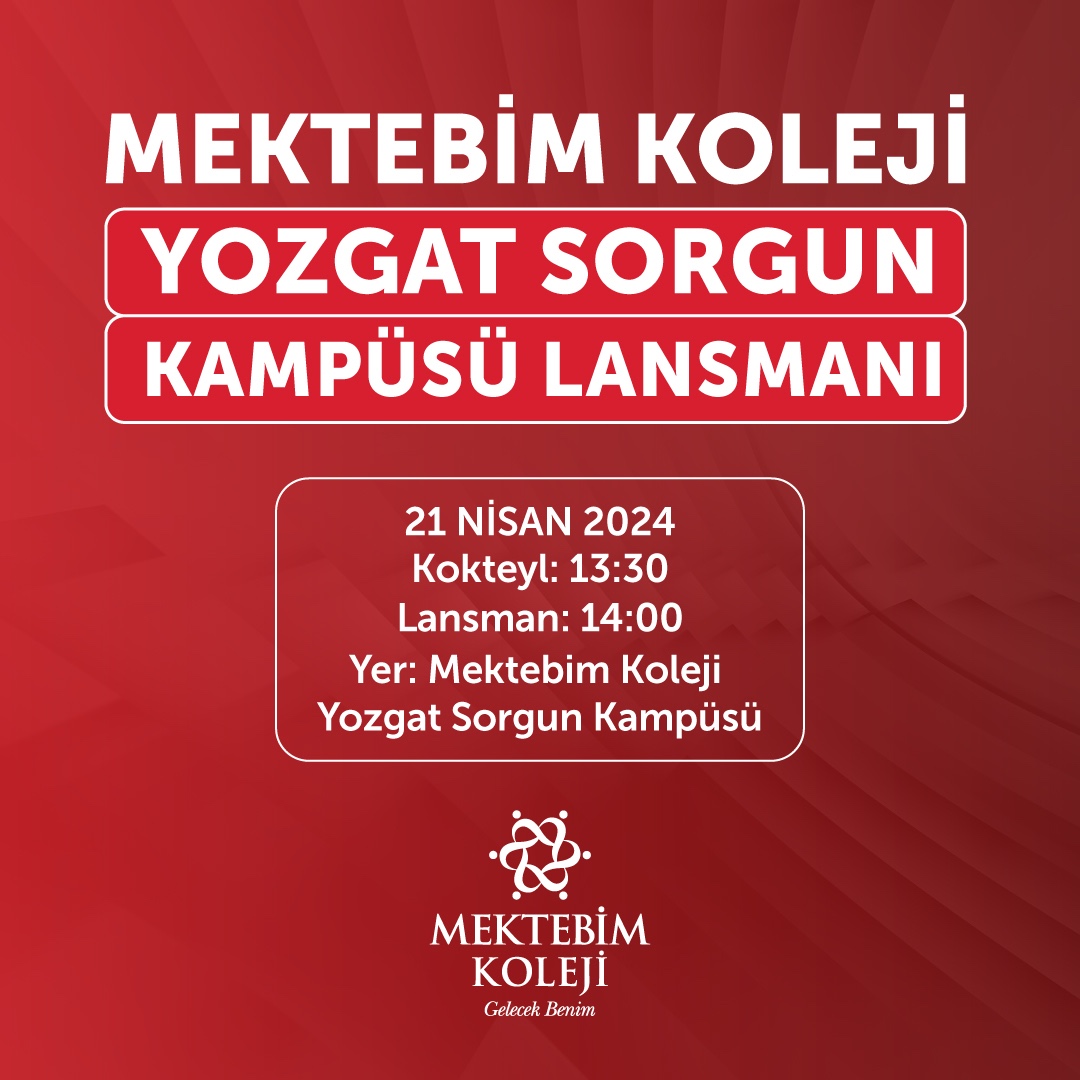 Mektebim Koleji, Yozgat Sorgun’da “Gelecek Sensin” diyor.  21 Nisan’da gerçekleştireceğimiz Yozgat Sorgun Kampüsü Lansmanımıza tüm velilerimizi bekliyoruz!

🗓️ 21 Nisan, Pazar
⏰ 14.00
📍Mektebim Koleji Yozgat Sorgun Kampüsü

#MektebimKoleji #Lansman #Yozgat #Sorgun