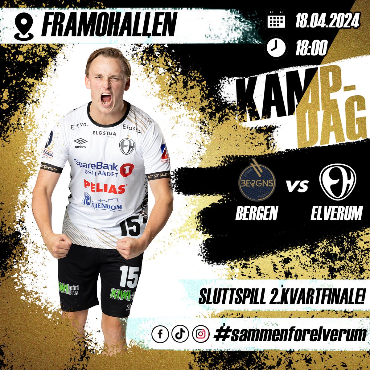 KAMPDAG! Jakten på Sluttspillpokalen fortsetter! Det er klart for 2.kvartfinale mot @bergnshandball Kampen ser du på TV2 Play! #sammenforelverum🤍🖤