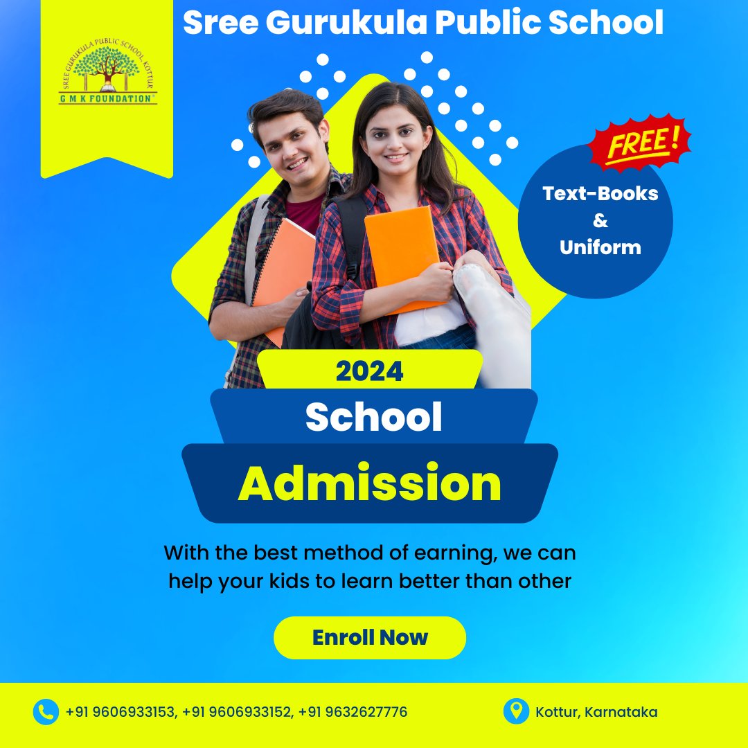 🌟 Enroll for excellence! Admissions are open for 2024 at Sree Gurukula Public School. 📚 Join our legacy of learning! #FutureLeaders #SreeGurukulaAdmissions #publicschool #gmk #gmkgroup #admission #newadmission #education4all